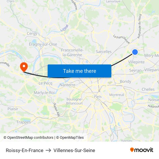 Roissy-En-France to Villennes-Sur-Seine map