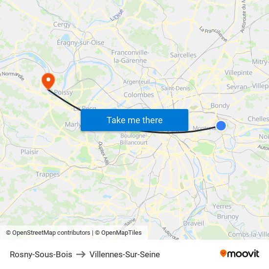 Rosny-Sous-Bois to Villennes-Sur-Seine map
