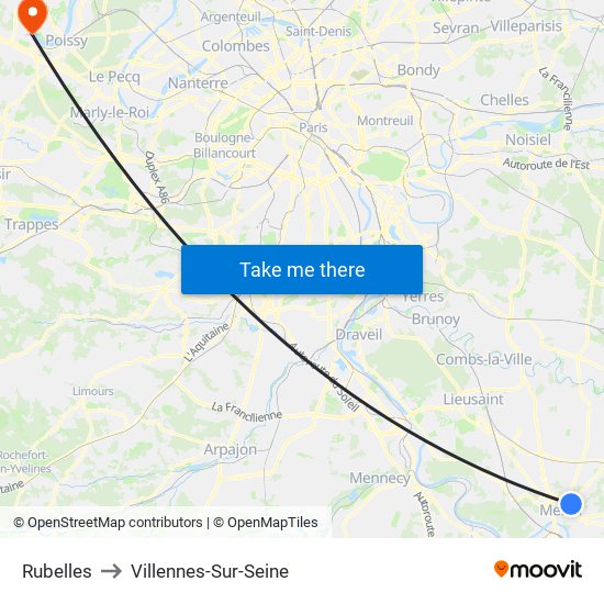 Rubelles to Villennes-Sur-Seine map