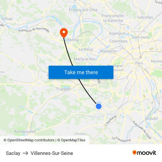 Saclay to Villennes-Sur-Seine map