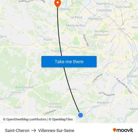 Saint-Cheron to Villennes-Sur-Seine map