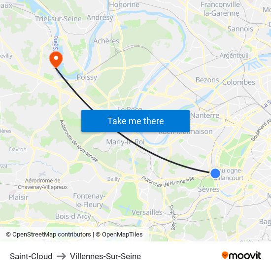 Saint-Cloud to Villennes-Sur-Seine map