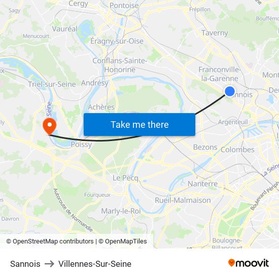 Sannois to Villennes-Sur-Seine map