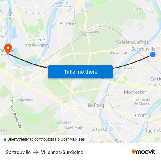 Sartrouville to Villennes-Sur-Seine map