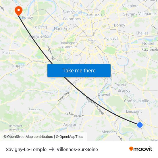 Savigny-Le-Temple to Villennes-Sur-Seine map