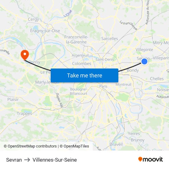 Sevran to Villennes-Sur-Seine map