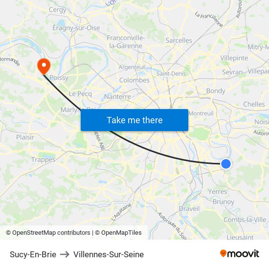 Sucy-En-Brie to Villennes-Sur-Seine map