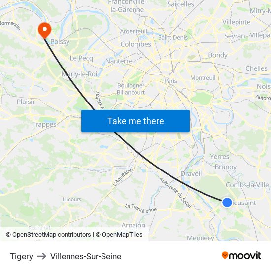 Tigery to Villennes-Sur-Seine map