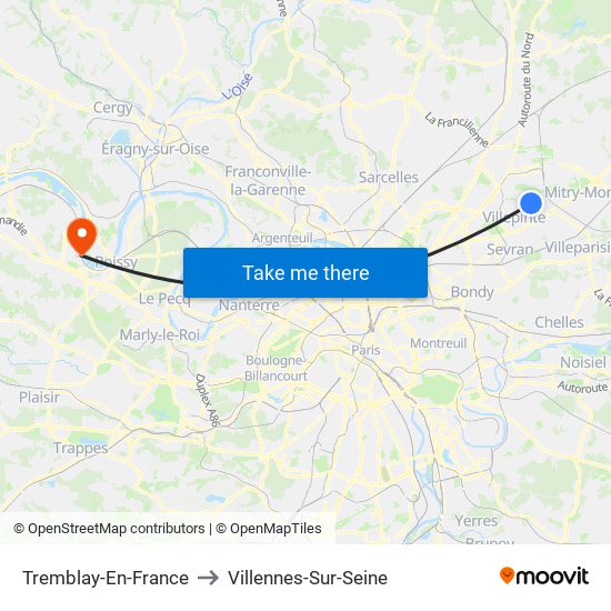 Tremblay-En-France to Villennes-Sur-Seine map