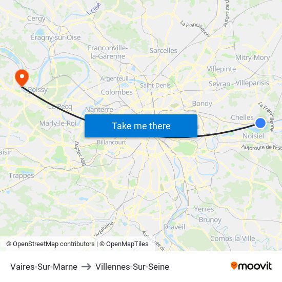 Vaires-Sur-Marne to Villennes-Sur-Seine map