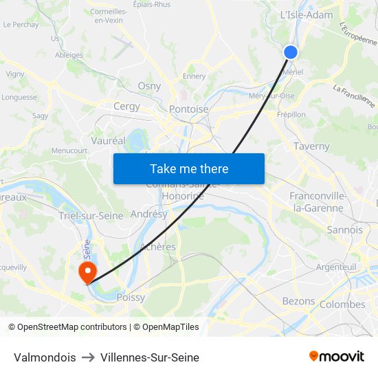 Valmondois to Villennes-Sur-Seine map