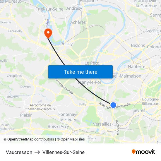 Vaucresson to Villennes-Sur-Seine map