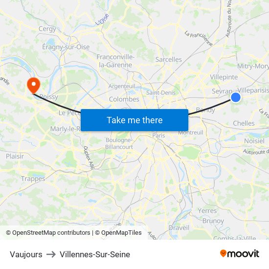 Vaujours to Villennes-Sur-Seine map