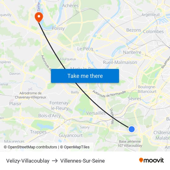 Velizy-Villacoublay to Villennes-Sur-Seine map