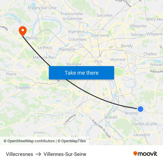 Villecresnes to Villennes-Sur-Seine map