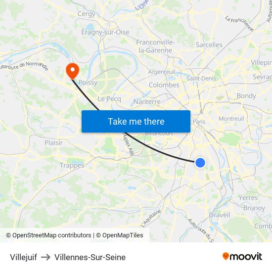 Villejuif to Villennes-Sur-Seine map