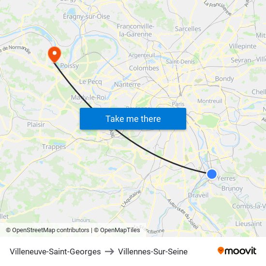 Villeneuve-Saint-Georges to Villennes-Sur-Seine map