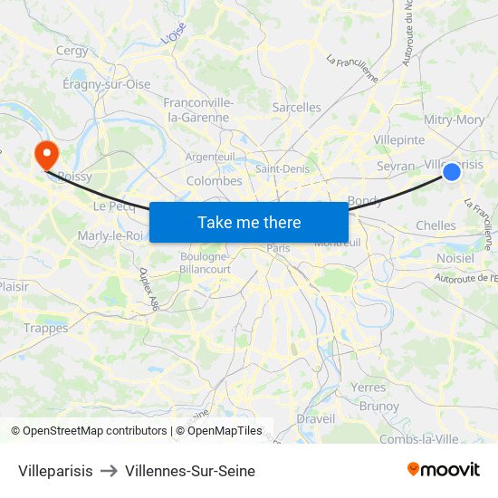 Villeparisis to Villennes-Sur-Seine map