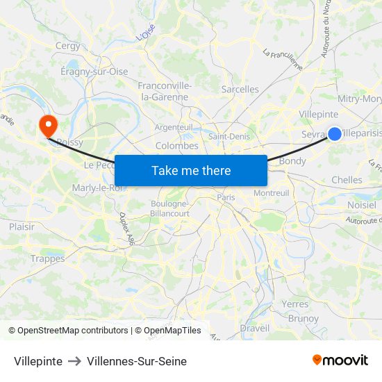 Villepinte to Villennes-Sur-Seine map