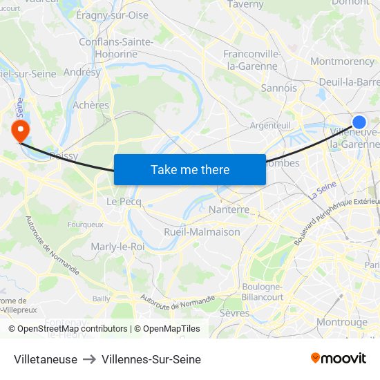 Villetaneuse to Villennes-Sur-Seine map