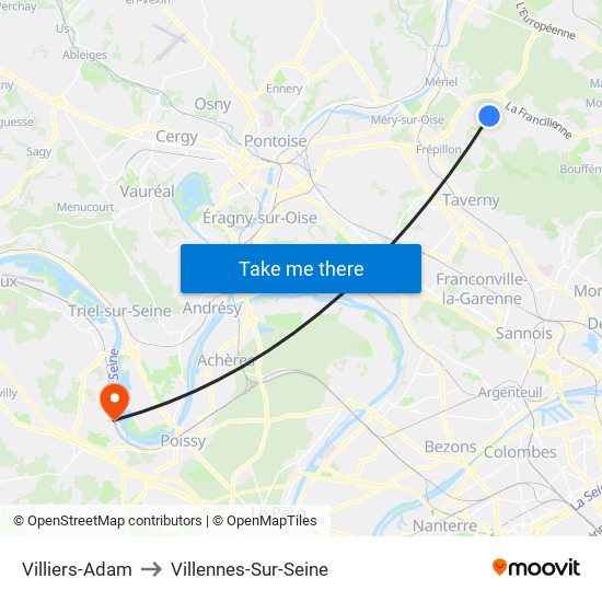 Villiers-Adam to Villennes-Sur-Seine map