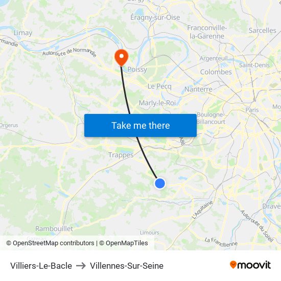 Villiers-Le-Bacle to Villennes-Sur-Seine map