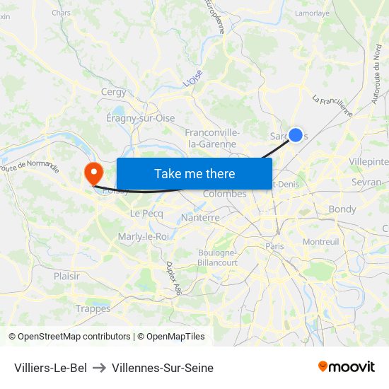 Villiers-Le-Bel to Villennes-Sur-Seine map