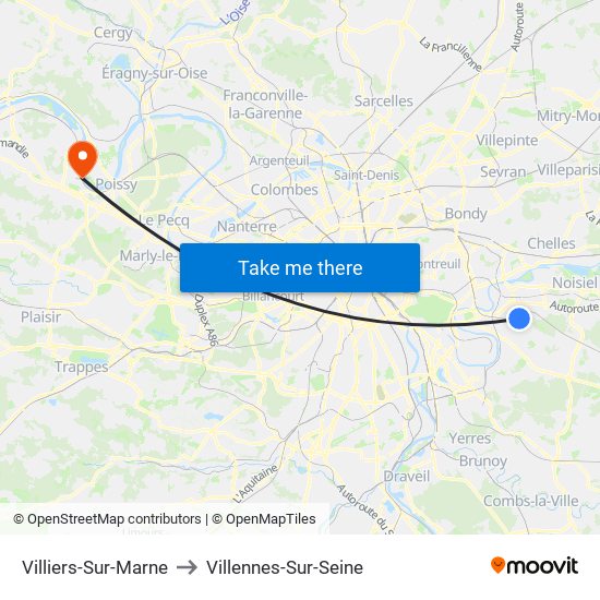 Villiers-Sur-Marne to Villennes-Sur-Seine map