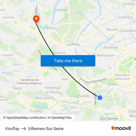 Viroflay to Villennes-Sur-Seine map