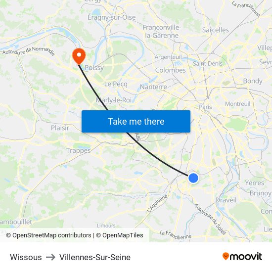 Wissous to Villennes-Sur-Seine map