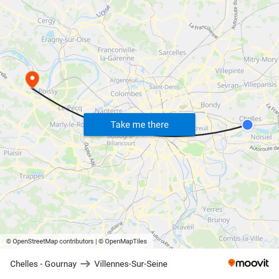 Chelles - Gournay to Villennes-Sur-Seine map