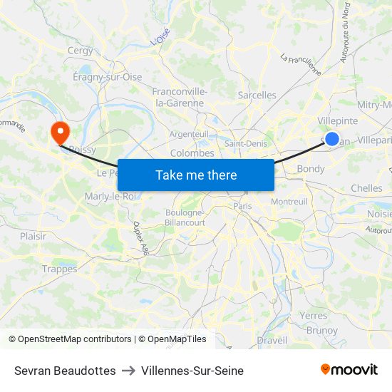 Sevran Beaudottes to Villennes-Sur-Seine map
