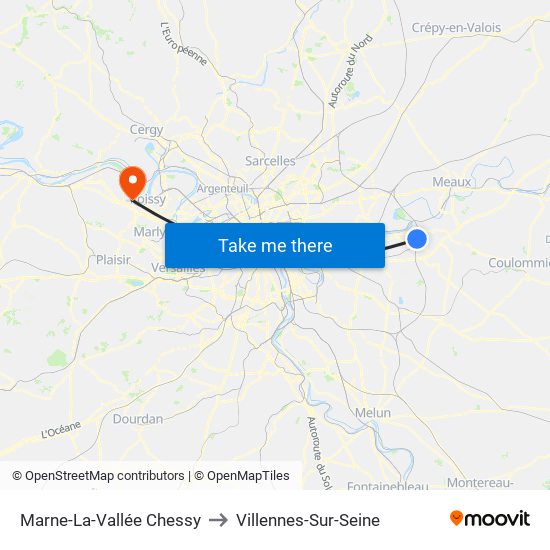 Marne-La-Vallée Chessy to Villennes-Sur-Seine map