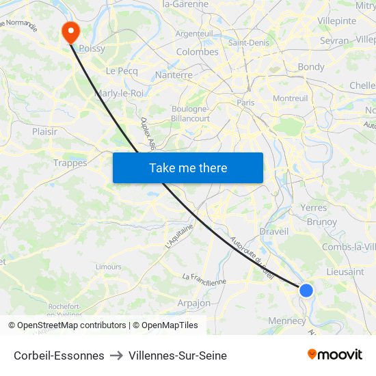 Corbeil-Essonnes to Villennes-Sur-Seine map