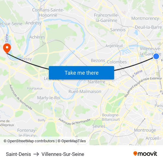 Saint-Denis to Villennes-Sur-Seine map