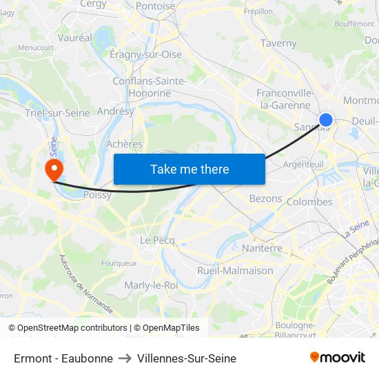 Ermont - Eaubonne to Villennes-Sur-Seine map