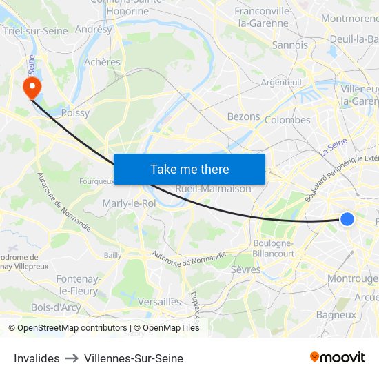 Invalides to Villennes-Sur-Seine map