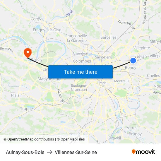Aulnay-Sous-Bois to Villennes-Sur-Seine map