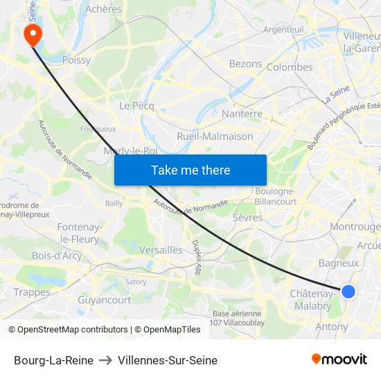 Bourg-La-Reine to Villennes-Sur-Seine map