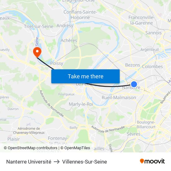 Nanterre Université to Villennes-Sur-Seine map