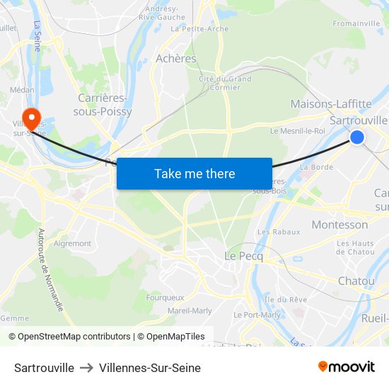 Sartrouville to Villennes-Sur-Seine map