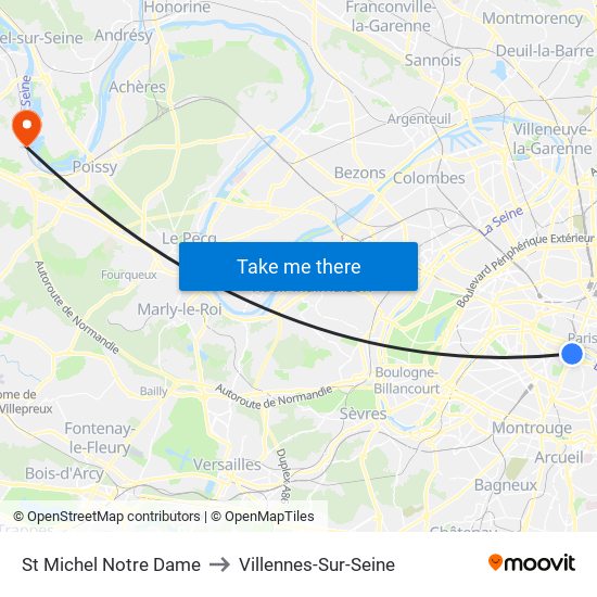 St Michel Notre Dame to Villennes-Sur-Seine map