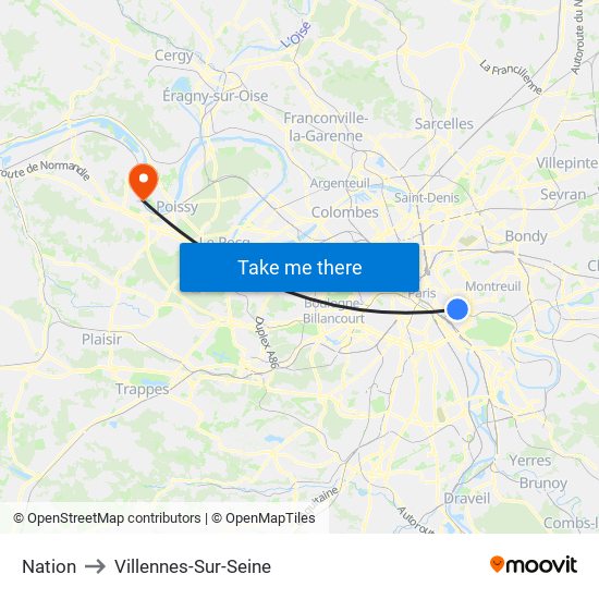 Nation to Villennes-Sur-Seine map