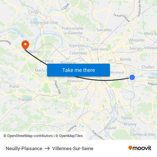 Neuilly-Plaisance to Villennes-Sur-Seine map