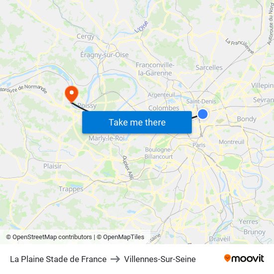 La Plaine Stade de France to Villennes-Sur-Seine map