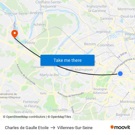 Charles de Gaulle Etoile to Villennes-Sur-Seine map