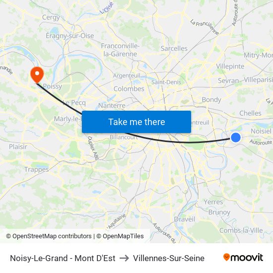 Noisy-Le-Grand - Mont D'Est to Villennes-Sur-Seine map