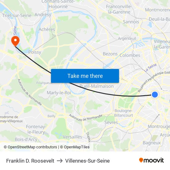 Franklin D. Roosevelt to Villennes-Sur-Seine map