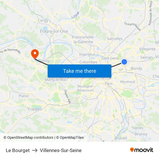 Le Bourget to Villennes-Sur-Seine map