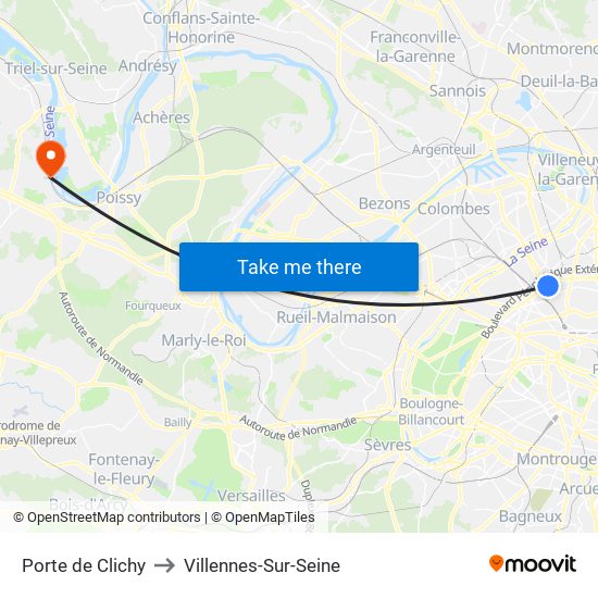 Porte de Clichy to Villennes-Sur-Seine map